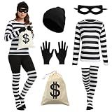 ZUADOKL Women's Robber Costume, Thief Cosplay T Shirt, Burglar Accessories Halloween Costume Set for Adult (Women, X-Large)