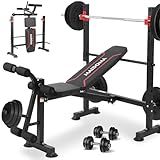 Standard Weight Bench Set with Leg Extension and Leg Curl, Adjustable Bench Press Set with Squat Rack, Foldable Flat Incline Decline Workout Bench for Home Gym Full Body(US Stock)