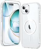 FNTCASE for iPhone 15 Case: for iPhone 14 | iPhone 13 Case Support Magnetic Charging Military Grade Drop Protection Anti Yellowing | Rugged Shockproof Phone Cover - 6.1 inch (Clear)