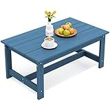 SERWALL HDPE Patio Coffee Table, Rectangle Outdoor Coffee Table, All-Weather Coffee Side Table for Balcony, Poolside, Deck, Garden, Blue