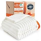 Bedsure GentleSoft White Throw Blanket for Couch - Cozy Blanket for Women, Cute Fleece Throw for Girls, Christmas Birthday Gifts for Women Men Teen, Room Home Boho Fall Decor, Off White, 50x60 Inches