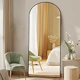 DUMOS Arched Full Length Mirror with Stand 64"x21" Floor Standing Aluminum Frame for Bedroom Body Hanging Leaning Modern Simple Home Decor Shatter-proorf Nano Glass Wall Living Room Cloakroom Black