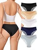 voenxe Lace Underwear for Women,Stretch Soft Bikini Panties,Sheer Lacy Ladies Briefs,Comfortable Hipster Panty Undies,5 Pack Basic