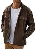PLEPAN Mens Corduroy Shacket Button Down Work Jackets Lightweight Casual Long Sleeve Shirt Jacket Fall Overshirt with Pockets Coffee X-Large