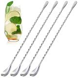 4 Pcs Bar Spoon Set, 12" Long, 18/8 Stainless Steel Cocktail Stirrers