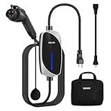 VEVOR Level 1&2 EV Charger, 16 Amp, Electric Vehicle Portable Charger with 25 ft Charging Cable, 120V-240V, NEMA 6-20P Plug NEMA 5-15 Adapter, LED Indicator, Home Car Charging Station for SAE J1772 EV