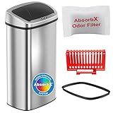 iTouchless 24 Gallon / 91L Sensor 2.0 Trash Can with Lid Commercial Grade Automatic Stainless Steel Touchless Garbage Bin, AbsorbX Odor Filter, Battery or AC Power, for Restaurant, Lobby, Home Office