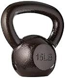 Amazon Basics Cast Iron Kettlebell for Strength Training, 15 Pounds, Black, Wide Handle