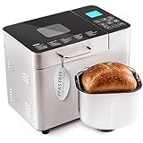 Elite Gourmet Programmable 2-Lb Bread Maker, PFAS Free Ceramic Ceralast™ Pan, Touch Screen Control Panel, 19 Functions, Gluten Free, White, Wheat, Rye & More, 3 Loaf Sizes, Stainless Steel