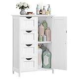 VASAGLE Storage Cabinet with Drawers, Freestanding Floor Cabinet with Door, 11.8 x 21.7 x 32.3 Inches, Adjustable Shelf, for Bathroom, Living Room, Kitchen, Cloud White ULHC041WH01S