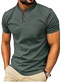 Sailwind Mens Henley Shirts Short Sleeve Summer Casual Classic Cotton T Shirts Pocket Button Shirt Green