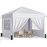 Vinabilia 10x10 Pop Up Canopy with Sidewalls, Instant Portable Canopy Tent with Carry Bag for Commercial Events, Camping, Parties - White