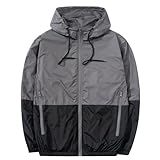 XiaoYouYu Men's Lightweight Windbreaker Jackets Outdoor Hooded Pocket Raincoat Jacket (Grey, X-Large)