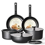 CAROTE Pots and Pans Set Non Stick, Cookware Set Detachable Handle, Nonstick Induction Kitchen Sets Non Stick with Removable Handle, RV Cook Ware, Oven Safe, Black