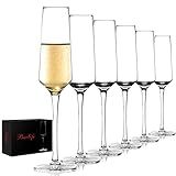 BACLIFE Champagne Flutes - Hand Blown Elegant Champagne Glasses Set of 6 - Unique Gift for Mother's Day, Birthday, Wedding - Ideal for Wine Tasting, Daily Use - 7.5 oz, Clear