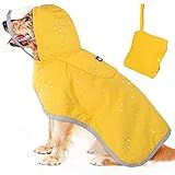 Lukovee Dog Raincoat, Adjustable Dog Rain Jacket with Clear Hooded Double Layer for Large Medium Small Dogs Puppies, Waterproof Rain Coat Poncho with Reflective Storage Pocket & Rim (Yellow, XXL)