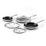 HexClad Hybrid Nonstick 6-Piece Fry Pan Set, 8, 10, and 12-Inch Frying Pans with Tempered Glass Lids, Stay-Cool Handles, Dishwasher-Friendly, Induction Ready, Compatible with All Cooktops