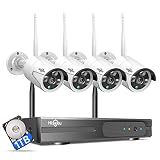 [100ft] Hiseeu Wireless WiFi Security Camera System, Wired Plug-in Powered, Expandable 16CH 4K NVR, 4Pcs 3MP Night Vision Cameras Home Surveillance Outdoor, Motion Detection, 1TB HDD, One-Way Audio