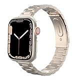 MoKo Slim Metal Band Compatible with Apple Watch Series 10 42mm, 9/8/7 41mm, SE2/SE/6/5/4 40mm, 3/2/1 38mm, Stainless Steel Thin Band Replacement Strap iWatch Wristband for Women, Starlight