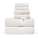 Farm to Home 100% Organic Bath Towel Set of 6 – GOTS & Oeko-TEX Certified Organic Cotton, Soft, Ultra Absorbent, Quick Dry - Includes 2 Bath Towels, 2 Hand Towels, 2 Washcloths - Pearl