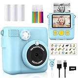 Radekly Instant Print Camera for Kids,Christmas Birthday Gifts for Age 3-12 Girls Boys,1080P HD Digital Video Cameras for Toddler,Kids Portable Toy with 3 Rolls Photo Paper,32GB Card-Blue