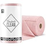 Fantasticlean Microfiber Cleaning Cloth Roll -75 Pack, Tear Away Microfiber Towels, 12" x 12", Reusable, Washable, Scratch Free, Ultra Absorbent Dishcloth for All-Around Cleaning Supplies (Pink)