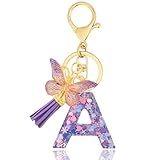 ANHBKAR Alphabet Initial Letter Keychain Cute Heart Resin - Letter Keychain for Backpack Charms - Initial Keychains for Women (A, PURPLE)