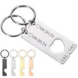 BPTZPL Personalized Keychains with Name/Date/Text/Logo, Stainless Steel Personalized Gifts for Men Women Couple (Silver Set)