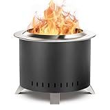 Verdeluxe Smokeless Fire Pit,22 Inch Stainless Steel Firepit, Outdoor Wood Burning Fire Pit with Cover,Smokeless Firepits for Outside Backyard Patio Garden Camping Bonfire(Black)