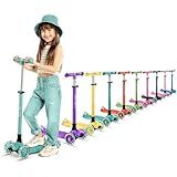 Lifemaster Kids Scooter – Children and Toddler 3 Wheel Kick Scooter – LED Wheel Lights Illuminate When Rolling– Adjustable Handlebar – Indoor and Outdoor Teal