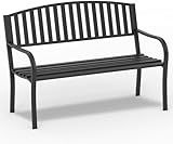 On Shine 50'' Outdoor Bench Weatherproof, Cast Iron All Metal Frame Garden Bench, Anti-Rust Patio Park Bench Clearance for Front Porch, Yard, Lawn, Deck