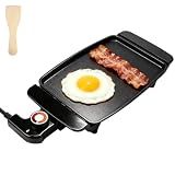 I-Keukenn Small Electric Griddle, 10 Inch Mini Ceramic Non-Stick Electric Skillet with Adjustable Thermostat, 1200W Single Serve Grill for Breakfast, Cooking for Pancakes, Eggs, Sausage