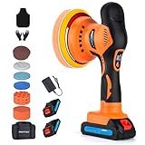 Cordless Car Buffer Polisher w/ 2x2000mAh 21V Batteries, 6 Inch Car Buffer Waxer Kit, Car Polishing Machine w/Extra 18 PCS Attachments & 6 Variable Speed, Car Buffer Polisher for Car Detailing