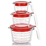 M MCIRCO 6 Pcs Glass Measuring Cups with Lids Set, 1 Cup, 2 Cup, 4 Cup