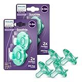 Philips Avent Soothie Orthodontic Baby Pacifiers, 100% Silicone Pacifiers, One Piece, BPA-Free, for Babies 0-3 Months, Green, 4 Pack, Model SCF190/41