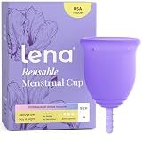 Lena Menstrual Cup Original - Soft Reusable Medical-Grade Silicone Period Cups for Women Heavy Flow, Comfortable 12-Hour Leak-Free Protection, Beginner-Friendly Feminine Care - Large, Purple
