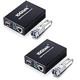 A Pair of Gigabit Single Mode LC Fiber Media Converter, with 2 Pcs SFP LX Modules, 1.25G/s Fiber to Ethernet Converter, 1000Base-LX to 10/100/1000base-TX, SFP to RJ45, SMF, 1310nm, up to 20km