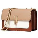 Crossbody Bags Cute Faux Leather Trendy Cross Body Bag for Women Small Color-Block Designer Handbags Ladies Satchel Chain Strap Shoulder Bag Brown Beige