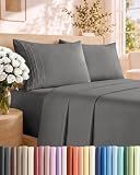 Queen Size 4 Piece Sheet Set - Breathable & Cooling Sheets - Dark Grey