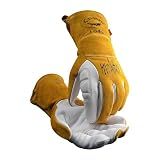 Caiman Premium Goat Grain TIG/Multi-Task Welding Gloves, Split Cowhide Back, 4-Inch Extended Cuff, White/Gold, Large (1540-5)