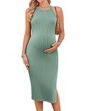 Ekouaer Women's Maternity Bodycon Dress Casual Sleeveless Pregnancy Dress for Daily Wearing or Baby Shower Mint Green M