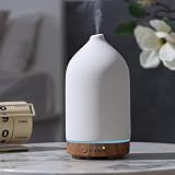 Gooamp 200ML Ceramic Essential Oil Diffuser for Home - Ultrasonic Aromatherapy Diffuser Humidifier with 7 Color LED Lights, Auto Shut-Off, 3 Timers for Bedroom, Office, Yoga, Wood Grain Base