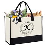 Personalized Initial Canvas Tote Bag, Beach Bags for Women Gift (Letter K)