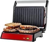 OVENTE Electric Indoor Panini Press Grill and Sandwich Maker with Non-Stick Coated Plates, Cool-Touch Handle and Removable Drip Tray, Opens 180 Degrees to Fit Any Type or Size of Food, Red GP0540R