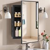 NLShan Medicine Cabinet Mirror for Bathroom: Recessed Vanity Bathroom Cabinet with Mirror Door - Black Metal Framed and Wall Mounted Design with Adjustable Shelves for Bathroom Storage
