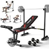 Weight Bench Set, 880LBS Adjustable Bench Press Set with Leg Extension and Barbell Rack, Safety Bar Catches, Fasting Foldable Workout Benches for Home and Gym