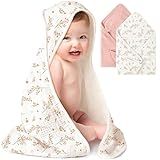 Konssy 2-Pack Muslin Hooded Baby Towels, 100% Cotton, Ultra-Soft & Absorbent Baby Bath Towels with Hood for Newborn & Infant (Pink, Floral,32" x 32")