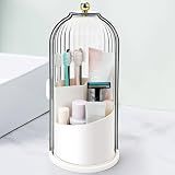 QIYVLOS Toothbrush Holders with Sliding Lid, Rotating 3 Slots Bathroom Organizer Countertop, Tooth Brush Toothpaste Holder Bathroom Counter Stand Sink Organizer Caddy for Vanity Makeup Brushes Holder