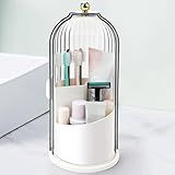 QIYVLOS Toothbrush Holders with Sliding Lid, Rotating 3 Slots Bathroom Organizer Countertop, Tooth Brush Toothpaste Holder Bathroom Counter Stand Sink Organizer Caddy for Vanity Makeup Brushes Holder