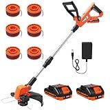 VARSK 12 Inch 20V Cordless Weed Wacker with Automatic Line Feed, 2 in 1 String Trimmer and Edger, Includes 2 X 2.0Ah Batteries/1 X Charger/6 X Replacement Spools, Weed Eater for Lawn, Garden, etc